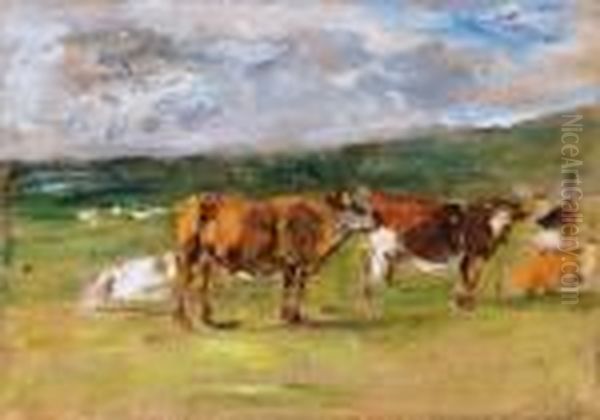 Les Vaches Dans La Prairie Oil Painting by Eugene Boudin