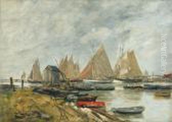 Trouville, 
Sortie Desbarques Oil Painting by Eugene Boudin