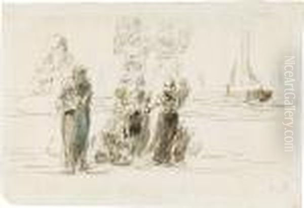 Schevenique, Ledepart Des Pecheurs Oil Painting by Eugene Boudin