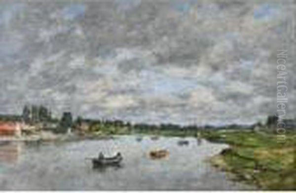 La Touques A Trouville Oil Painting by Eugene Boudin