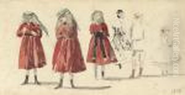 Petites Filles En Robe Rouge Oil Painting by Eugene Boudin