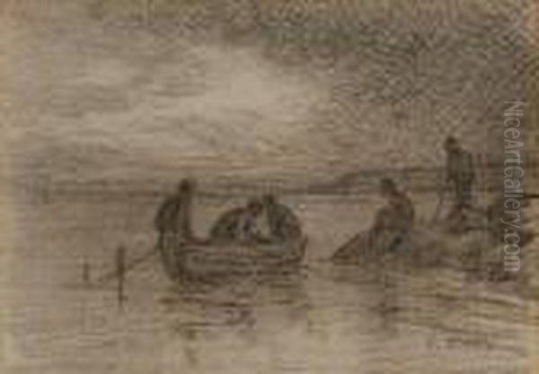 Figures In A Boat Oil Painting by Eugene Boudin