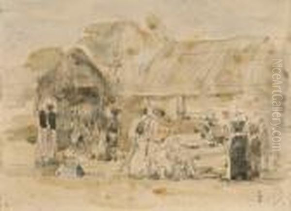 A La Ferme Oil Painting by Eugene Boudin
