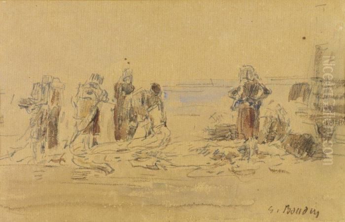 Les Lavandieres Oil Painting by Eugene Boudin