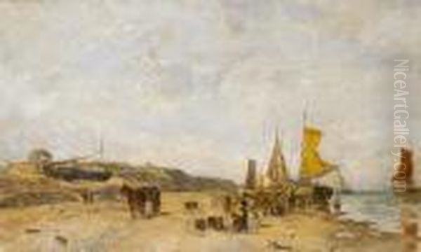 Sur La Plage Oil Painting by Eugene Boudin