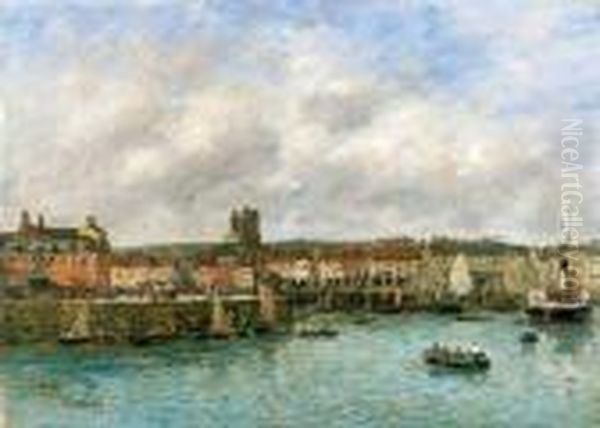 Le Port De Dieppe, Vue Prise Du Pollet, Vers 1892-1896 Oil Painting by Eugene Boudin