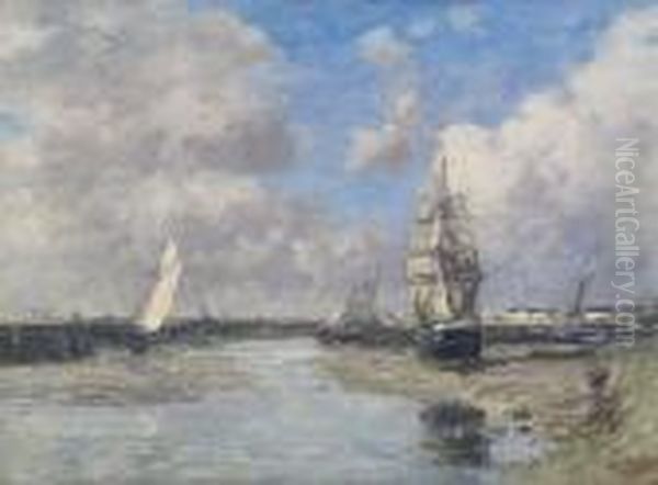 Trouville, Les Jetees, Maree Basse Oil Painting by Eugene Boudin