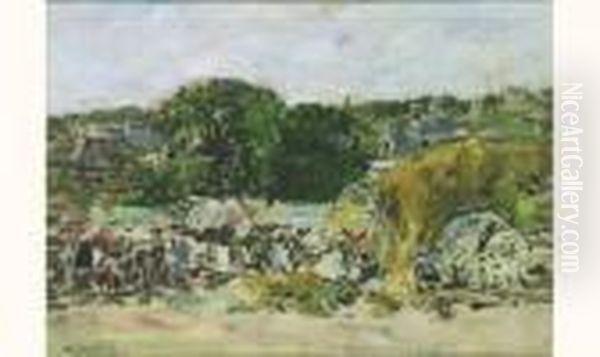 Le Marche A Honfleur, Circa 1888-95 Oil Painting by Eugene Boudin