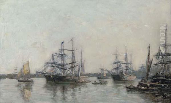Bateaux Sur La Garonne, Bordeaux Oil Painting by Eugene Boudin