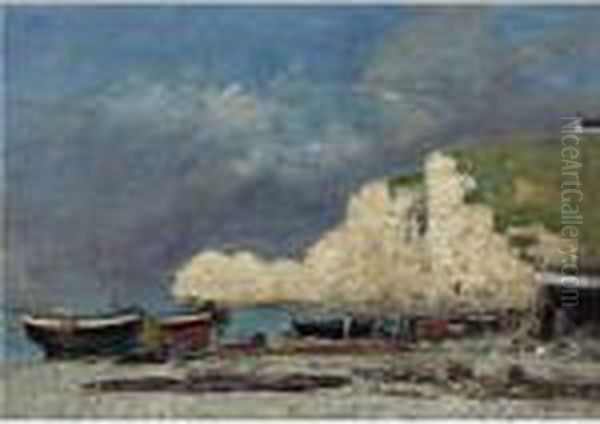 Etretat, La Falaise D'amont Oil Painting by Eugene Boudin