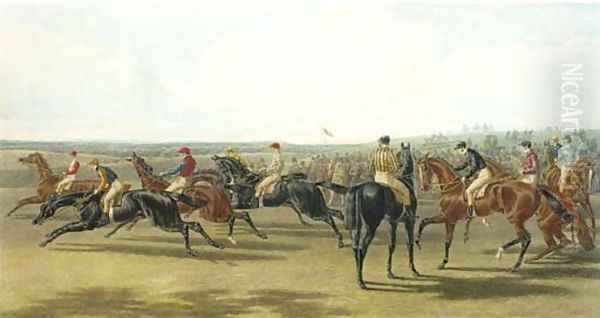 Fore's National Sports Racing, Saddling Oil Painting by John Frederick Herring Snr