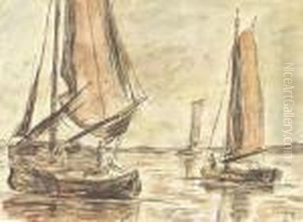 Three Boats Oil Painting by Eugene Boudin