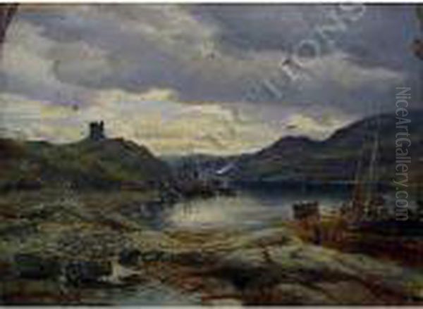 Inchcolm Harbor With Fishingboats Oil Painting by Samuel Bough