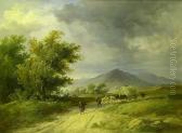 Figures With Horse And Cart In A Landscape Oil Painting by Samuel Bough