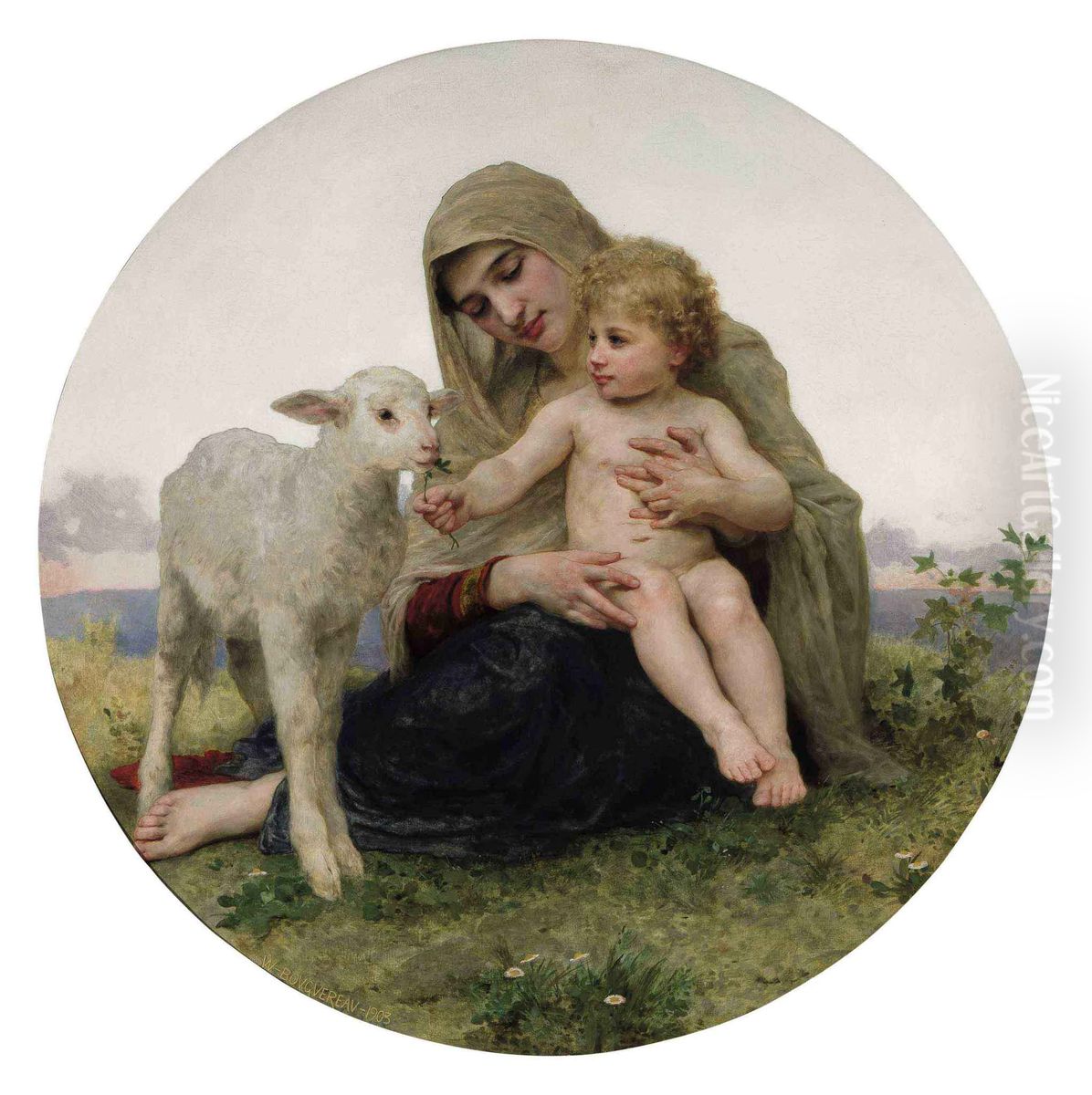 La Vierge A L'agneau Oil Painting by William-Adolphe Bouguereau