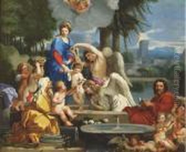 The Holy Family With Saint 
Elizabeth And Saint John The Baptist, In A Classical Landscape With 
Ruins Oil Painting by Sebastian Bourdon