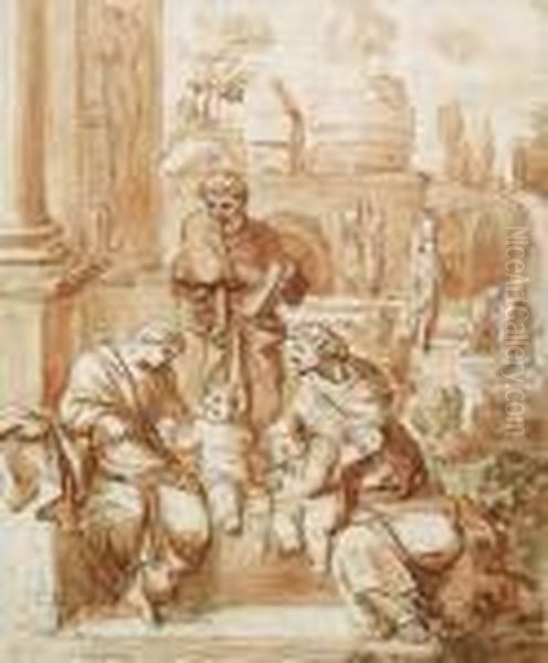 The Holy Family With Saint Elizabeth And The Infant Baptist Oil Painting by Sebastian Bourdon