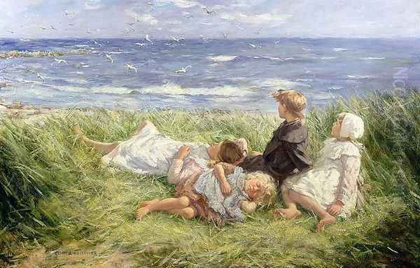 Sea Gulls and Sapphire Seas Oil Painting by Robert Gemmell Hutchison