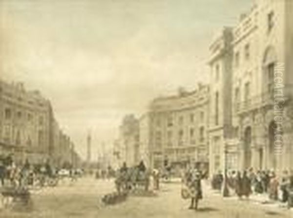 A Set Of Four, AEst. Paulaes From 
Ludgate Hillae, AEthe Bank Looking Towards The Mansion Houseae, AEmansion 
House Cheapsideae, AEregent Street Looking Towards The Duke Of Yorkaes 
Column Oil Painting by Thomas Shotter Boys
