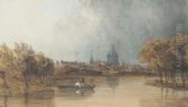 A River Landscape, Possibly Near Brussels, Belgium Oil Painting by Thomas Shotter Boys