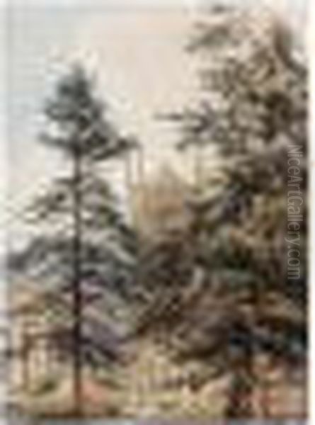 St. Mary's Church, Cowley; Part 
Of Cowley Manor, Two, Both Watercolour, Unframed , Smallest 37 X 27 Cm.;
 14 1/2 X 10 1/2 In Oil Painting by Thomas Shotter Boys