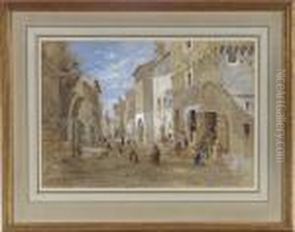 Southern European Street Scene Oil Painting by Hercules Brabazon Brabazon