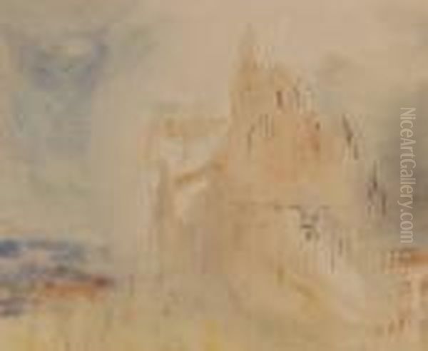 Brabazon , Pencil 
Andwatercolour, Mediterranean Castle View, Signed With Initials, 
Labeland Inscription Verso. 6.5