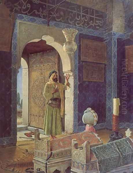 Old Man before Children's Tombs Oil Painting by Osman (Edhem Pacha Zadeh) Hamdy-Bey
