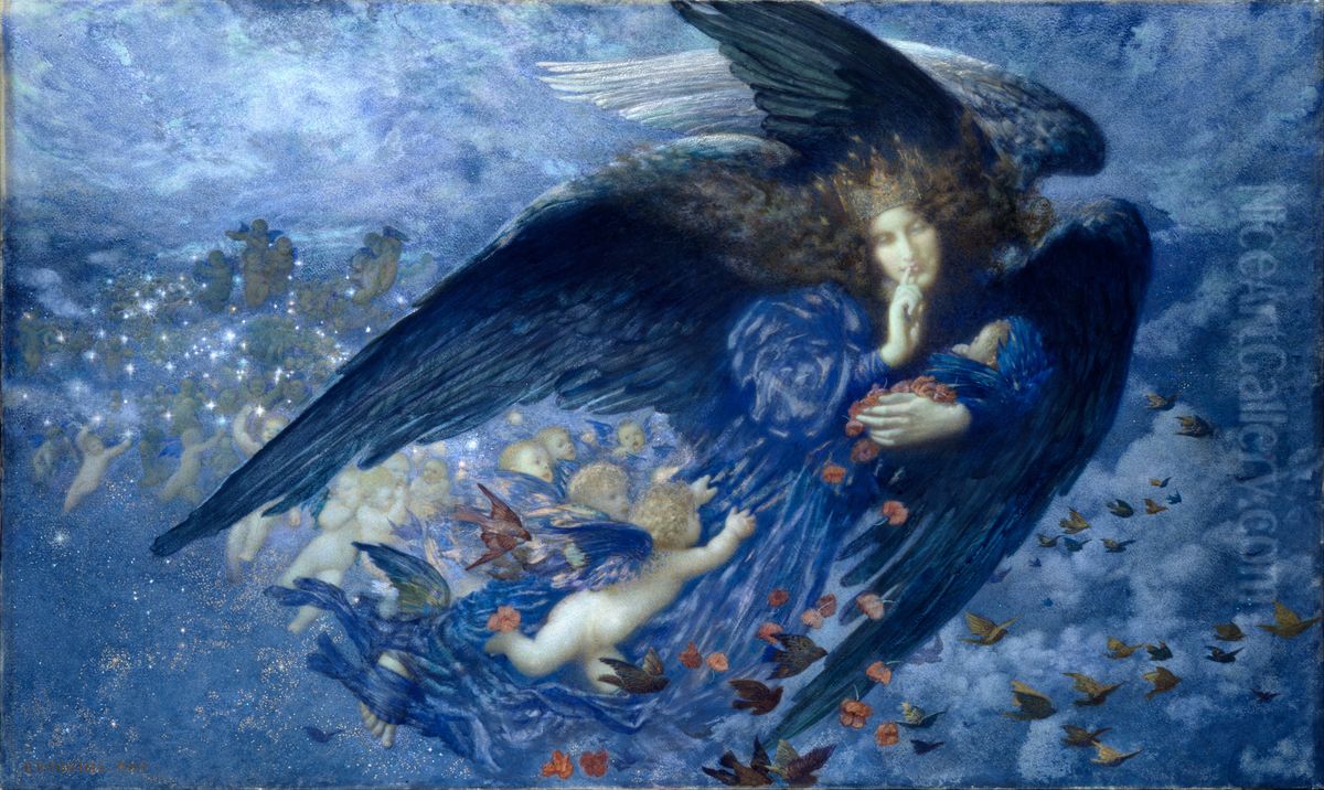 Night with her Train of Stars Oil Painting by Edward Robert Hughes