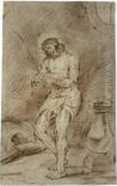 Two Drawings Of The Standing Figure Of Christ. Oil Painting by Leonaert Bramer