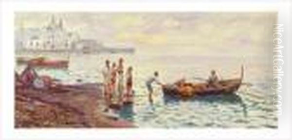 Barque De Pecheurs A Naples Oil Painting by Carlo Brancaccio