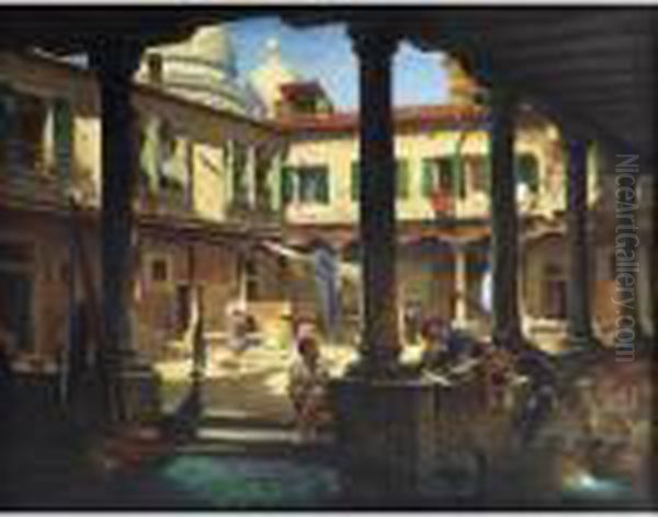 Personnages Dans La Cour De San 
Gregorio A Venise [ ; People In The 