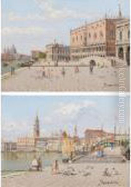 Two Views Of Venice: La 
Piazzetta In Front Of The Doge's Palace; View Across The Lagoon To The 
Doge's Palace Oil Painting by Antonietta Brandeis