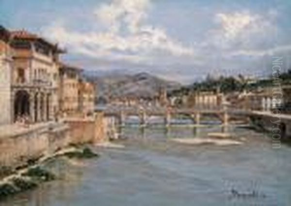 The Ponte Di Rialto, Venice; The
 Piazza San Marco, Venice; Theponte Sant'angelo And The Castel 
Sant'angelo, Rome; And The Pontealle Grazie, Florence Oil Painting by Antonietta Brandeis