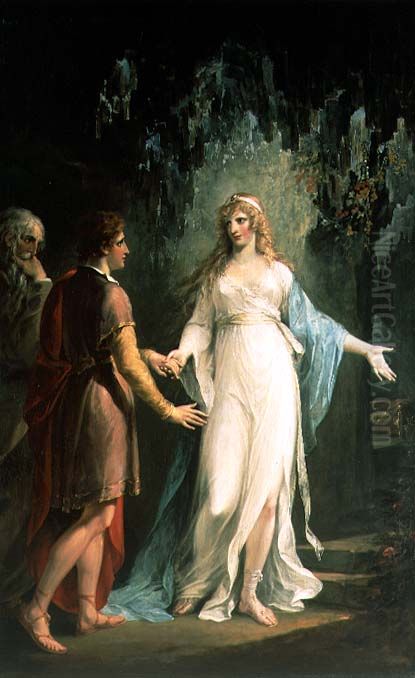 Calypso receiving Telemachus and Mentor in the Grotto Oil Painting by William Hamilton