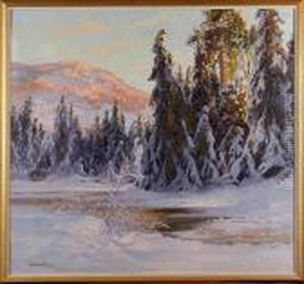 Vinterlandskap Oil Painting by Carl Brandt