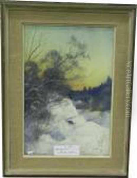 Vinterlandskap. Oil Painting by Carl Brandt