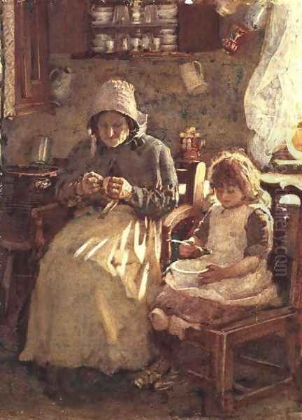 Grandmother and Child Yorkshire Oil Painting by Henry Silkstone Hopwood