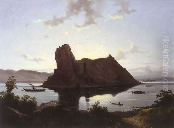 The Castle of Deveny 1830-33 Oil Painting by Janos Hofbauer