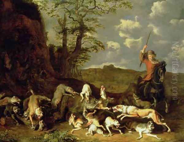 A Bear Hunt Oil Painting by Abraham Danielsz. Hondius