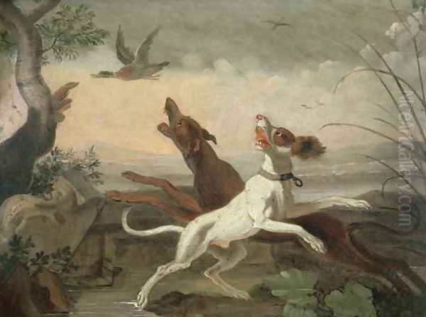 Gundogs flushing a duck Oil Painting by Abraham Danielsz. Hondius