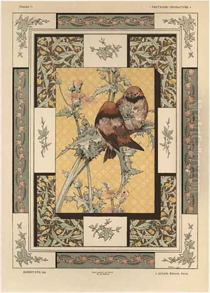 Birds plate 35 from Fantaisies decoratives Oil Painting by Jules Auguste Habert-Dys
