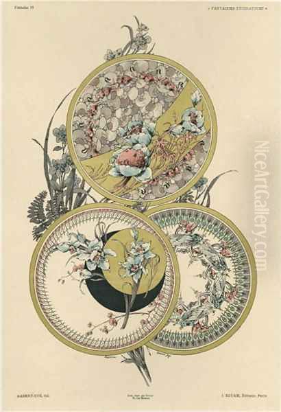 Flowers and flies plate 12 from Fantaisies decoratives Oil Painting by Jules Auguste Habert-Dys