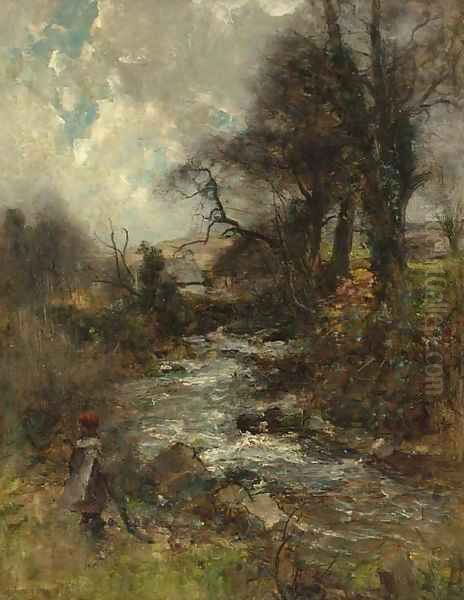 A child by a wooded stream Oil Painting by Joshua Anderson Hague