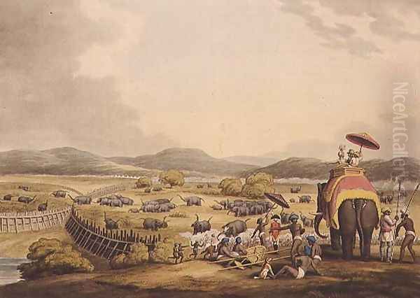Driving Elephants Into A Keddah Oil Painting by Samuel Howitt