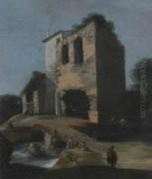Paesaggio Fluviale
Con Ruderi E Figure Oil Painting by Bartholomeus Breenbergh