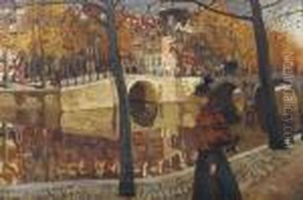 Gezicht Op Keizersgracht Hoek 
Reguliersgracht: An Elegant Lady Strolling Along A Canal In Amsterdam Oil Painting by George Hendrik Breitner