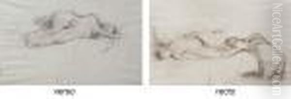 Reclining Nude- A Study Oil Painting by George Hendrik Breitner