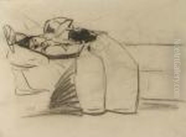 Reclining Girl In A Kimono - A 
Study (recto); A Seated Nude And Three Waspitten - A Study (verso) Oil Painting by George Hendrik Breitner