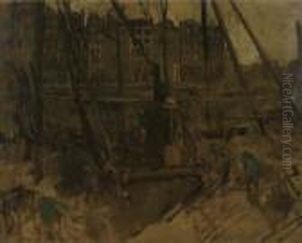 Bouwput Raadhuisstraat, Amsterdam Oil Painting by George Hendrik Breitner